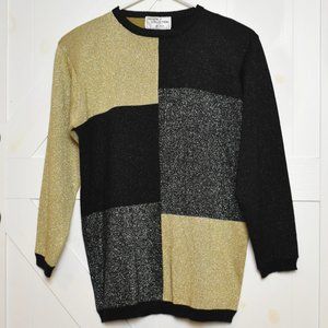 Vintage Regency Collection for Joyce colorblock sweater black gold silver size M